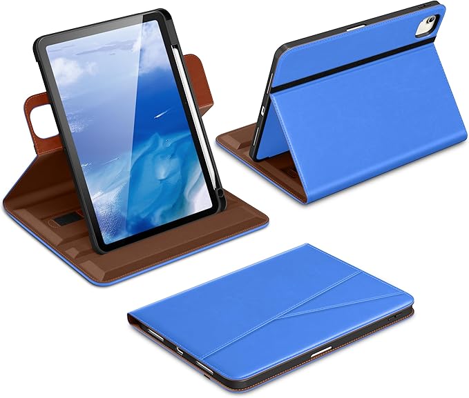 DTTO for iPad Air 11 inch Case M4 / M3 / M2 (2026/2025/2024), iPad Air 5th / 4th Gen (2022/2020), 360 Degree Rotating Premium Leather Folio Stand Cover with Pencil Holder, Royal Blue