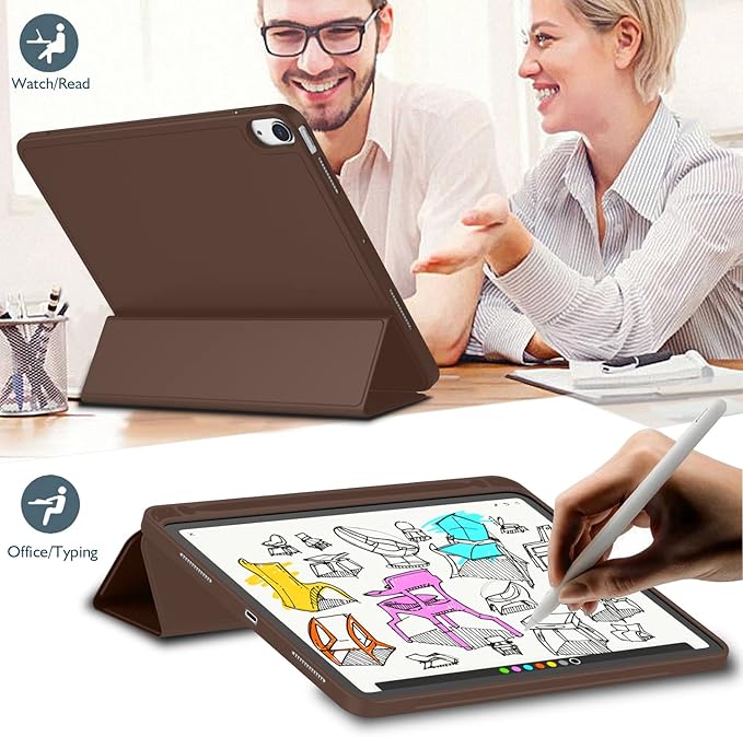 iMieet iPad Air 11 Inch Case M4/M3/M2(2026/2025/2024), iPad Air 5th/4th Generation Case 2022/2020 10.9 Inch with Pencil Holder,Trifold Stand Smart Case with Soft TPU Back(Chocolate)