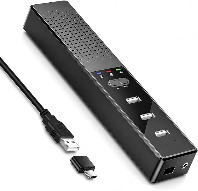 3 in 1 USB Computer Speaker with Microphone, PC Laptop Desktop Conference Speaker with Mic for Smart Home Office and Online Study，360 Degree Enhanced (Classic)