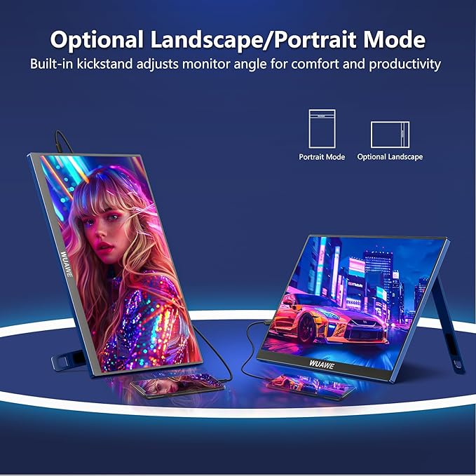 WUAWE 16 Inch Portable Gaming Monitor 1920x1200P FHD | 60hz Refresh Rate & HDR for PS5/Switch | Ultra-Thin 0.3" Built-in Speakers, Eye Care | Plug&Play for Laptop/Mac/Phone | Student Gift(Blue)
