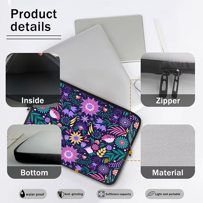 Mandala Flower Laptop Protective Sleeve for Women 10 inch Lap Top Case Portable Computer Sleeve Laptop Protector Zippered Pouches Gifts for Girls Boys Purple