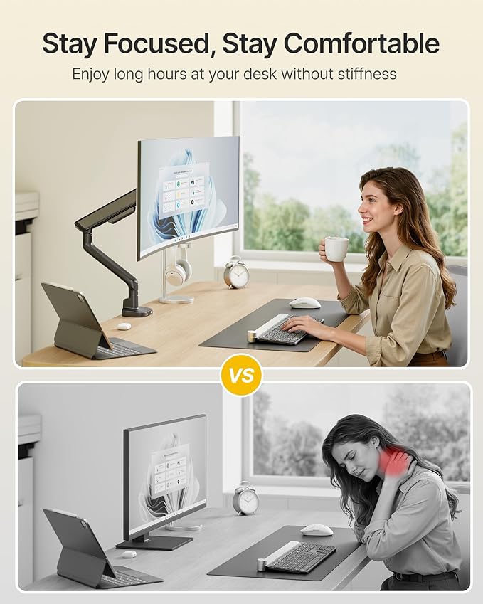 monTEK Single Monitor Arm with USB, Mechanical Spring Monitor Arm for 17-40" Screens, Adjustable Monitor Desk Mount Holds up to 26.4 lbs with C Clamp/Grommet Desk Mount, VESA 75/100mm