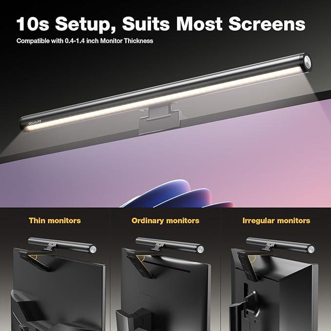 Douxlife Monitor Light Bar with Visual Wireless Remote & Touch Dual Control, Eye-Care Computer Monitor Lamp with Asymmetrical Optical Design, Stepless Dimming Screenbar for Home Office Gaming, Gray