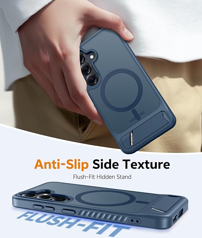 FNTCASE for Samsung Galaxy S25-Plus Case: Magnetic Translucent Matte Phone Cover with Kickstand Military Grade Shockproof Protective Drop Protection Stand Phonecase Slim Rugged - 6.7 inch (Blue)