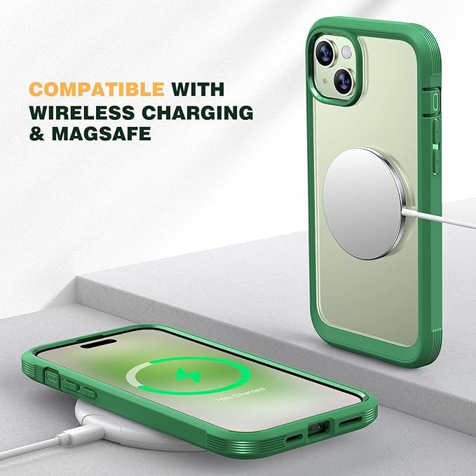 Diaclara Designed for iPhone 15 Case, Full Body Rugged Case with Built-in Touch Sensitive Anti-Scratch Screen Protector, with Camera Lens Protector for iPhone 15 6.1" (Green)