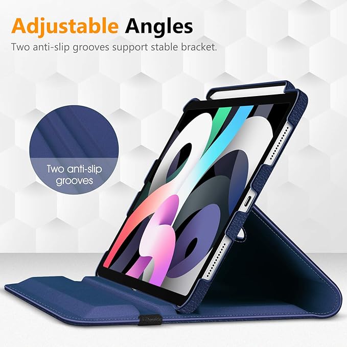 Fintie Rotating Case for iPad Air 11-inch M4/M3/M2 (2026/2025/2024), iPad Air 5th (2022) / 4th Generation 10.9 Inch - 360 Degree Rotating Protective Stand Cover with Pencil Holder, Navy
