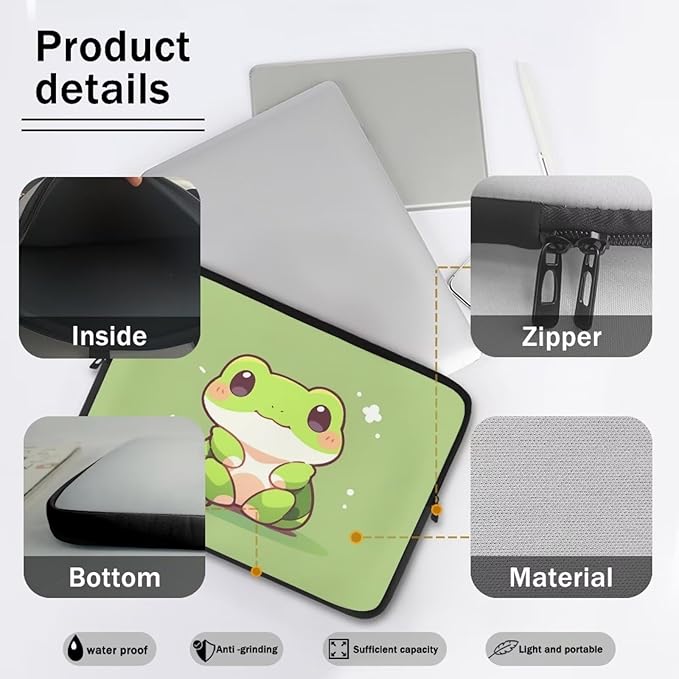 Cute Frog Laptop Sleeve for Women Teen Girls 10 inch Laptop Accessories with Versatile Uses Lap Top Case Portable Computer Sleeve Laptop Pouch Ideal Gifts for Holidays Green