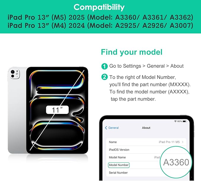 DTTO for iPad Pro 13 inch Case (M5/M4) 2025/2024, Premium Leather Business Folio Stand Cover with Pencil Holder - Auto Wake/Sleep & Multiple Viewing Angles, Built in Hand Strap & Pocket, Green