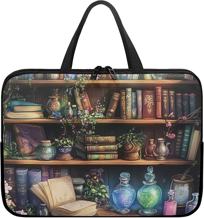 Vintage Bookshelf Laptop Case Sleeve for Women Laptop Bag Computer Carrying Case Book Lover 13 Inch Computer Protective Notebook Case Cover