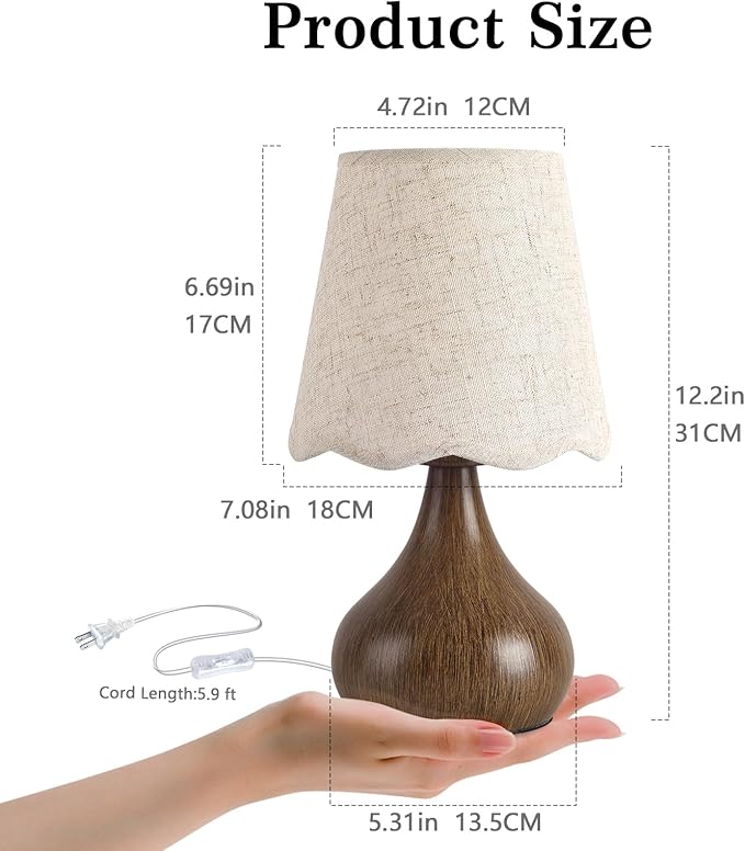 Ziqqeelam Wood Grain Small Table Lamp Touch Control, Farmhouse Bedroom Lamps for Bedside Nightstand, Vintage Small Table Lamps for Small Spaces for Kitchen Counter, Home Office, Kids Dorm, Bookshelf