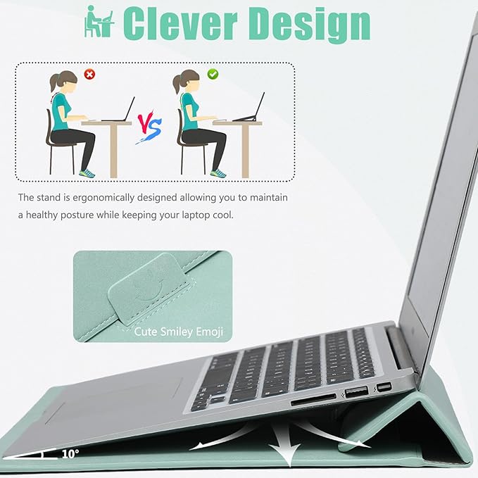 HYZUO 13.3-14 Inch Laptop Sleeve Case with Stand Feature for MacBook Pro 14 M5/M4/M3/M2/M1 2026-2021, MacBook Pro/Air 13.3, 13.5" 13.8" Surface Laptop, HP Spectre X360 13/14, Mint Green