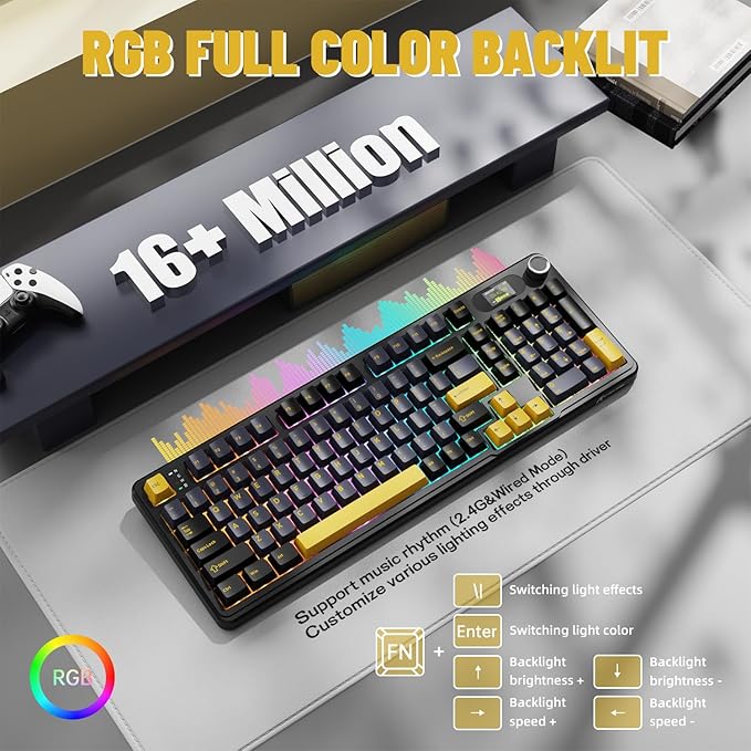 ATTACK SHARK X98PRO Wireless Mechanical Keyboard,Multi-Function Knob&TFT Screen,Tri-Mode BT/2.4G Hz/USB-C Wired Keyboard,Hot-Swap RGB Backlit,4000mAh 98 Keys,Cloud Drive,for Win/Mac/Linux-Starry Black