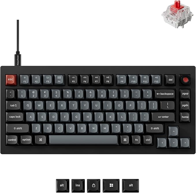 Keychron V1 8K Custom Mechanical Keyboard, 75% Wired Layout, Ultra-Low Latency 8000Hz, QMK Programmable, Hot-Swappable Red Switches, RGB, for Gamers and Typists, Compatible with Mac/Windows/Linux