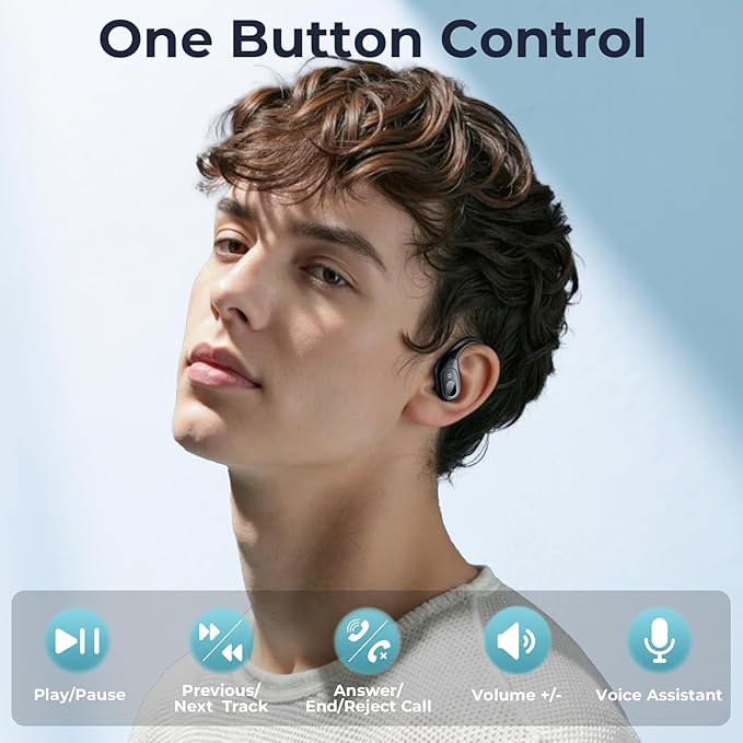 occiam Active Noise Cancelling Earbuds Wireless Bluetooth Headphones Ear Buds 90Hrs Playback Stereo Bass Earphones with Mic Over-Ear Hooks IPX7 Waterproof Headset for Work Sports Running Matte Black