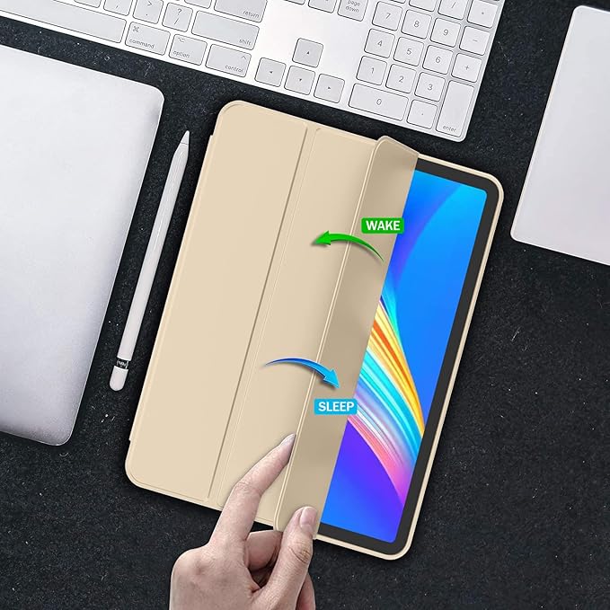 iMieet Case for iPad Pro 11 Inch (M5) 2025 /(M4) 2024 5th Gen, Trifold Stand Smart Cover with Pencil Holder and Soft TPU Back, Auto Wake/Sleep (Champagne Gold)
