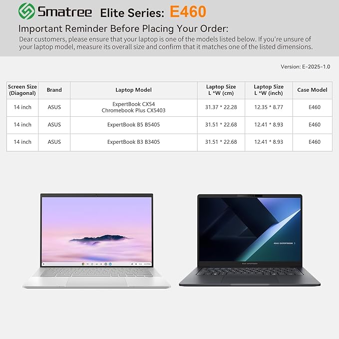 Smatree Laptop Sleeve for 14 inch ASUS ExpertBook B3 B3405/B5 B5405, for 14 inch ASUS ExpertBook CX54 Chromebook Plus CX5403, Case with Accessory Pocket, YKK Zipper, Green (E460G)
