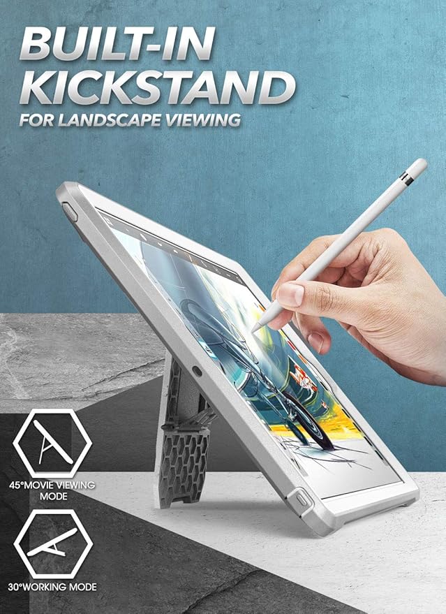 SUPCASE for iPad 9th Generation Case with Screen Protector (Unicorn Beetle Pro), [Built-in Stand] Heavy Duty Rugged Protective Case for iPad 10.2 9th / 8th / 7th Generation (2021/2020/2019), White