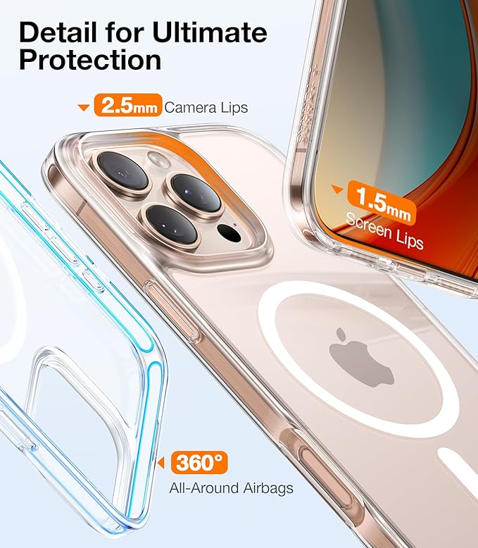 TORRAS Magnetic Shockproof for iPhone 16 Pro Max Case, [4X Military-Grade Protection] [Compatible with MagSafe] Translucent Case for iPhone 16 Pro Max Anti-Scratch Guardian 6.9", Clear