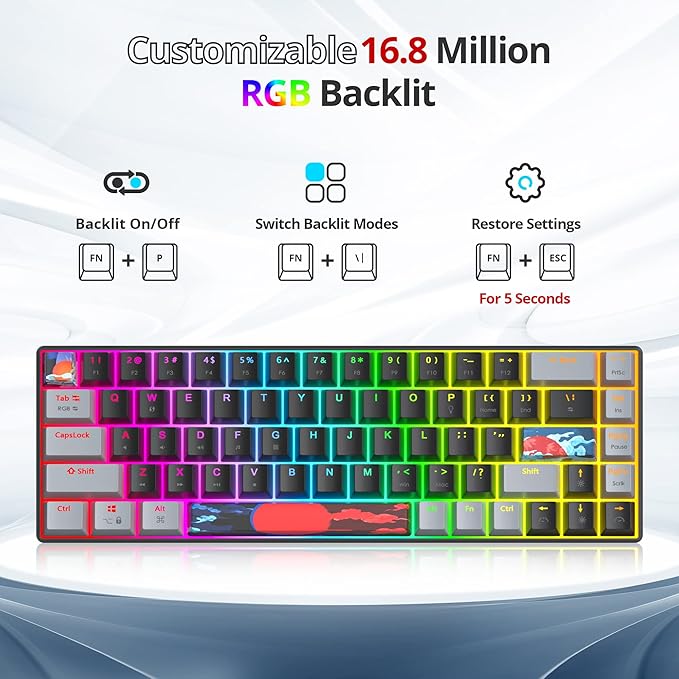 Owpkeenthy Portable 65% Percent Mechanical Gaming Keyboard, Mini Wired Ultra Compact RGB 68 Keys Office Keyboard with Red Switch Backlit for PC/PS5/XBOX(Dark/ 68 Red Switch)