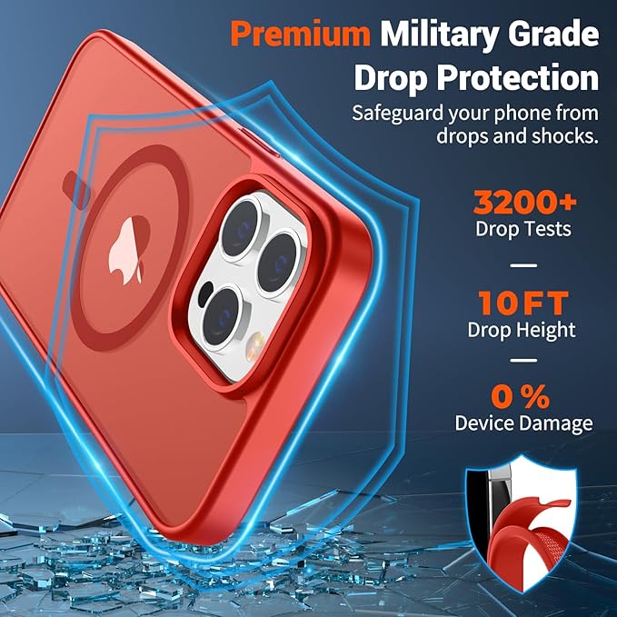 SUPFINE Magnetic for iPhone 13 Pro Case (Compatible with MagSafe) (Military Grade Drop Protection) Translucent Matte Shockproof with Anti-Fingerprint Phone Case,Red