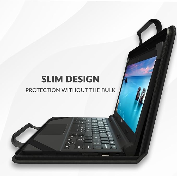 UZBL 13-14 Inch Zip Lite Always-on Chromebook Protective Hard Case with Accessory Pouch & Shoulder Strap