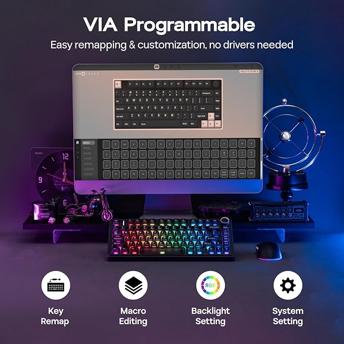EPOMAKER x Aula F75 Ultra Wireless Gaming Keyboard with Knob, 10000mAh, Hot Swap, RGB, PBT Keycap, Creamy Sound, VIA, 75% Mechanical Keyboard for Win/Mac (Black, Pink Mint)