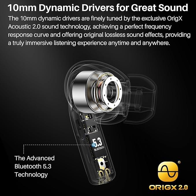 TOZO T20 Wireless Earbuds Bluetooth Headphones 48.5 Hrs Playtime with LED Digital Display, IPX8 Waterproof, Dual Mic Call Noise Cancelling 10mm Broad Range Speakers, New Version