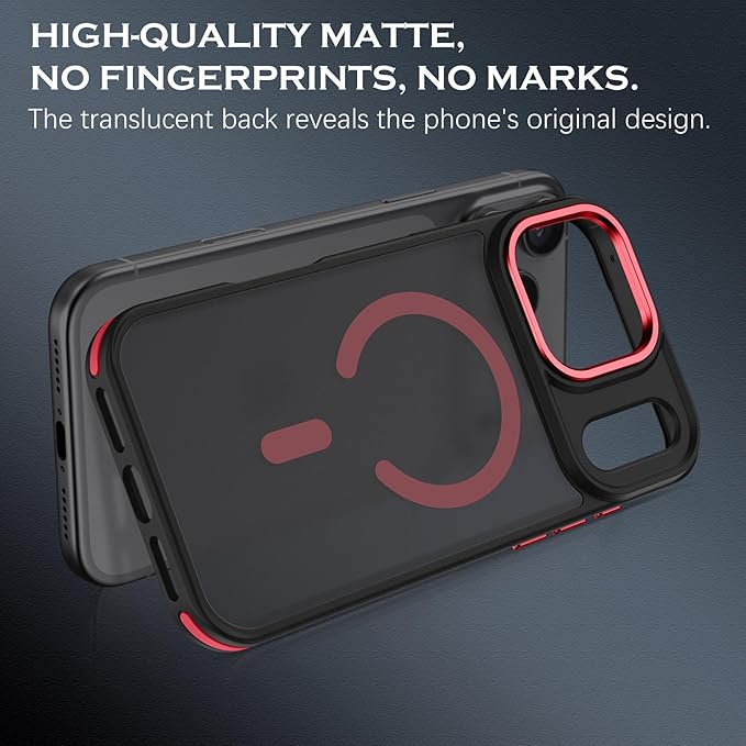 YINLAI Case for iPhone 17 Pro 6.3-Inch, iPhone 17 Pro Phone Case Magnetic [Compatible with Magsafe] Slim Translucent Matte Men Women Girls Shockproof Protective Back Cover, Black/Red