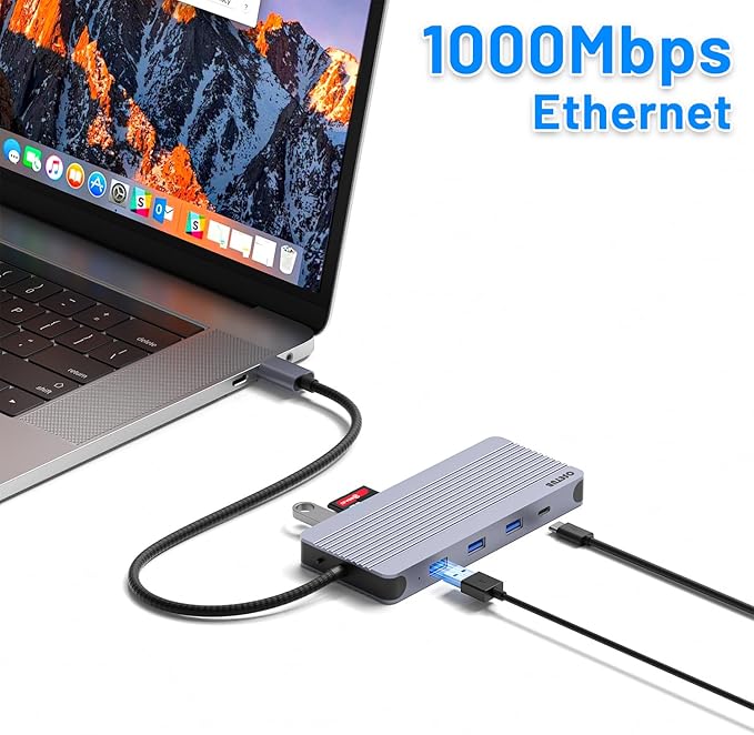 12-in-1 USB C Hub with M.2 SSD Enclosure – Expand Your Laptop with 4K/60Hz HDMI, 1Gbps Ethernet & Dual Storage (NVMe/SATA), USB 3.0/USB-C (5Gbps)–Works with MacBook Pro, Perfect for Multi-Tasking