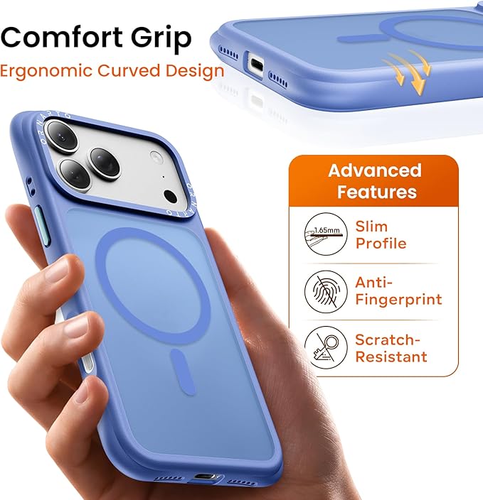 ORNARTO Magnetic for iPhone 17 Pro Max Case, 20FT Military-Grade Drop Protection, Compatible with MagSafe, Slim Shockproof Translucent Matte Phone Case for iPhone 17 Pro Max 6.9", Sea Blue