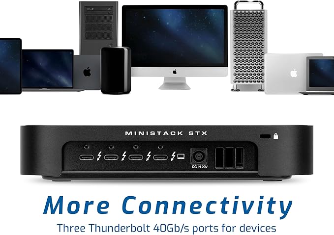 OWC 20TB (20.0TB HDD 7200 RPM Drive) miniStack STX, Upgradeable,Stackable Expansion Solution and Thunderbolt Hub/Mini Dock for Mac Studio, Mac mini and Other Devices. Matte Black