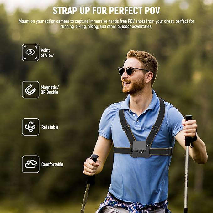 NEEWER Chest Mount Harness for Action Camera,Adjustable Hand Free Chest Strap Compatible with GoPro Hero DJI Osmo Insta360,Magnetic Release Action Camera Chest Mount for Point of View Video Vlog,GP25