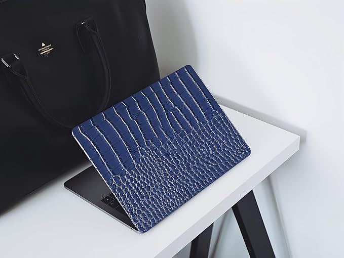 Compatible with Crocodile MacBook Air 13 inch Case 2021 2020 2019 2018 M1 A2337 A2179 A1932, Textured Elegant Luxury Aligator Skin Snakeskin PU Leather Hard Shell & Keyboard Cover, Blue