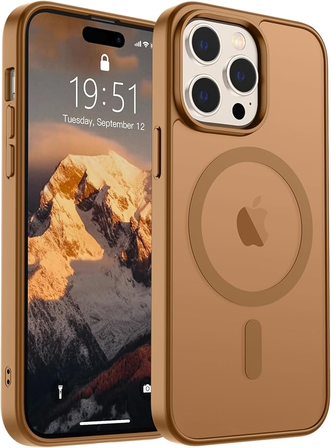 SUPFINE Magnetic for iPhone 14 Pro Max Case (Compatible with MagSafe) (Military Grade Drop Protection) Slim Translucent Shockproof with Anti-Fingerprint Phone Case,Brown