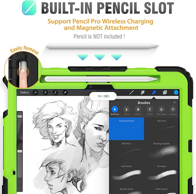 HXCASEAC Rugged Case for iPad Air 11 inch M4 M3 M2 (2026 2025 2024), Heavy Duty Protective Design with Pencil Holder, Screen Protector, Rotating Stand, Hand Strap, for iPad Air 11 Hard Case (Green)