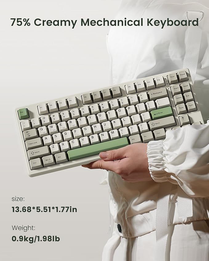 Kisnt KN85 Wireless Mechanical Gaming Keyboard, 75% Layout with RGB Backlit, Custom Hot Swappable, Creamy Sound, Bluetooth/2.4GHz/USB-C Compatible with Windows/Mac/PC (Industrial Gray,Linear Switch)