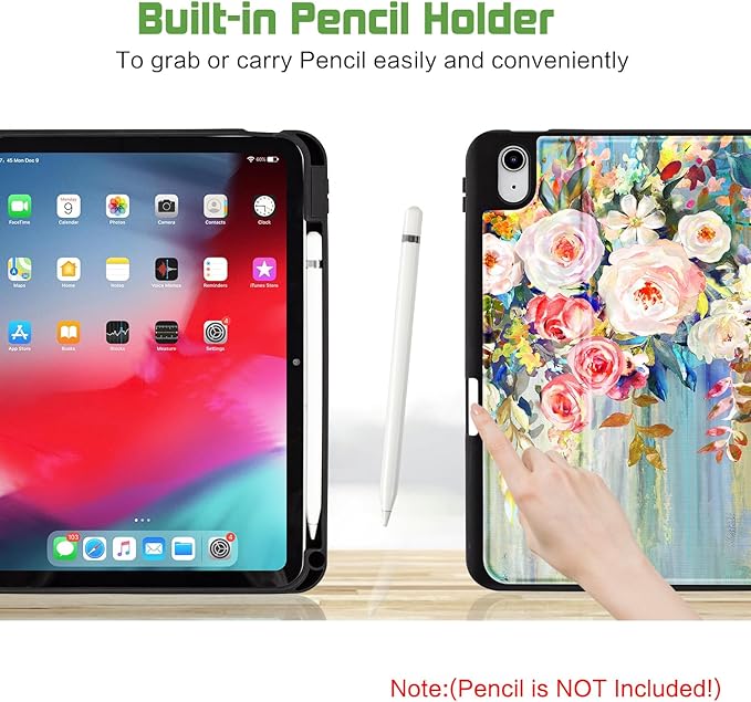 for iPad (A16) 11Th/10Th Generation Case 2025/2022, for iPad A16 Case 11Th/10Th Generation, Slim Cover Pencil Holder & 4 Viewing Angles & Typing Stand, Art Oil Painting Flower Floral