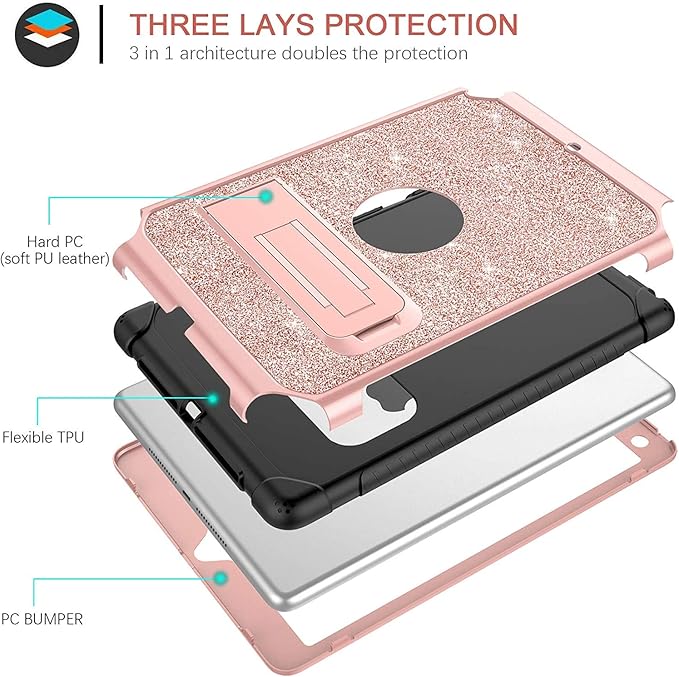 YINLAI Case for iPad 6th/5th Generation, iPad 9.7 Case Glitter Women Girls Hybrid Shockproof Protective Cover with Kickstand iPad 9.7-Inch iPad Air 2nd A1893/A1954/A1822/A1823,Rose Gold