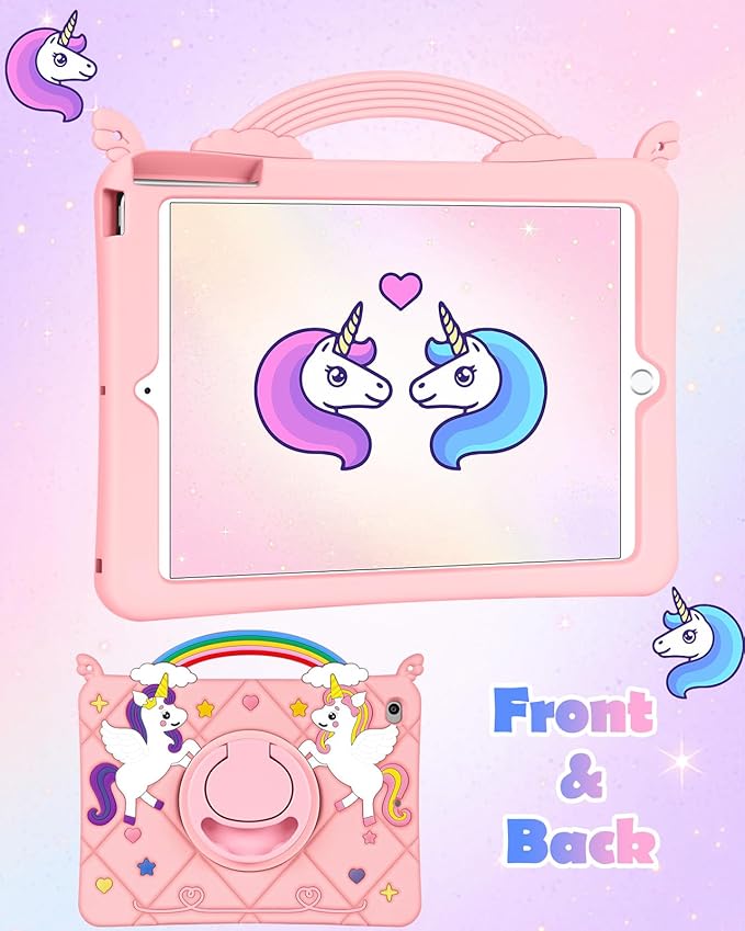Uppuppy for iPad mini 5th/4th Case 7.9 Inch - Cute Girls Kawaii Cover Girly 3D Cartoon Teen with Rotating Stand & Strap Soft Silicone PK Unicorn Case for iPad mini 4/5 Generation 2019 2015 Funda