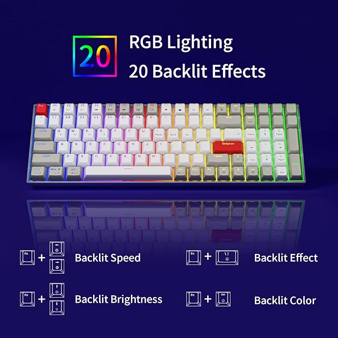Newmen GM1000 Wireless Mechanical Gaming Keyboard,Bluetooth 5.0/2.4GHz/USB-C Hot Swappable Custom Keyboard,RGB Backlit Mechanical Keyboards for with Number Pad for Mac/Win(G-Brown Switch)