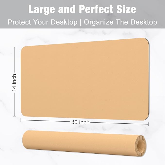 Hsurbtra Desk Pad, 30" x 14" PU Leather Desk Mat, XL Extended Mouse Pad, Waterproof Desktop Blotter Protector, Non-Slip Ultra Thin Large Laptop Keyboard Writing Mat for Office Home, Earth Yellow