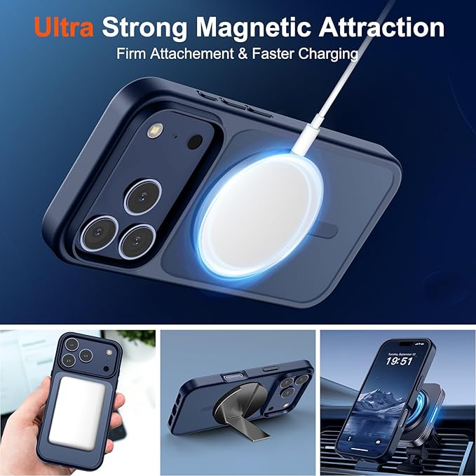SUPFINE Magnetic for iPhone 17 Pro Max Case (Compatible with MagSafe)(Military Grade Drop Protection) Translucent Matte Shockproof with Anti-Fingerprint Phone Cover,Dark Blue
