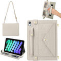 Handbag Case for iPad Mini 7 2024/Mini 6th Generation Case, Techcircle Elegant Crossbody PU Leather Folio Envelope Pocket Stand Cover with Hand Strap+Shoulder Strap+Pencil Holder+Card Slots, Off-White