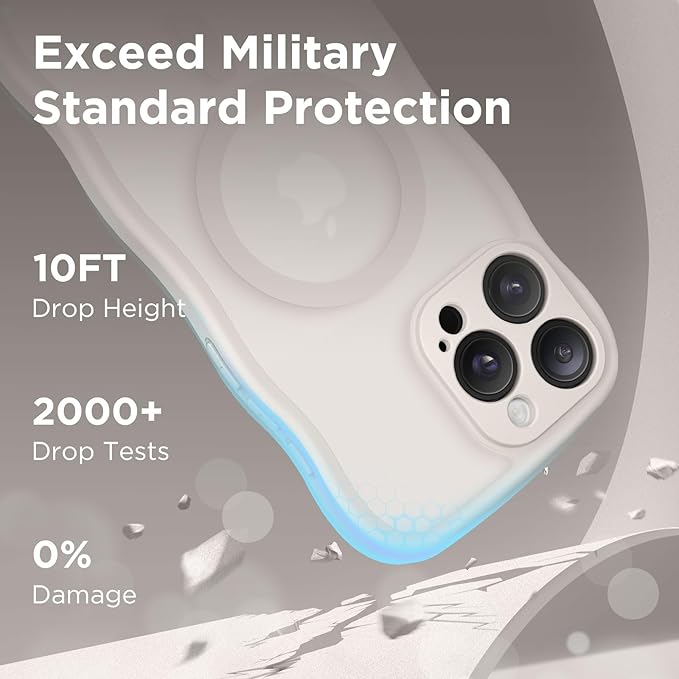 CAPRARO for iPhone 16 Pro Case for Women Girls, Upgraded [Full Camera Protection] [Compatible with MagSafe] Cute Wave Translucent Matte Phone Case for iPhone 16 Pro, Stone