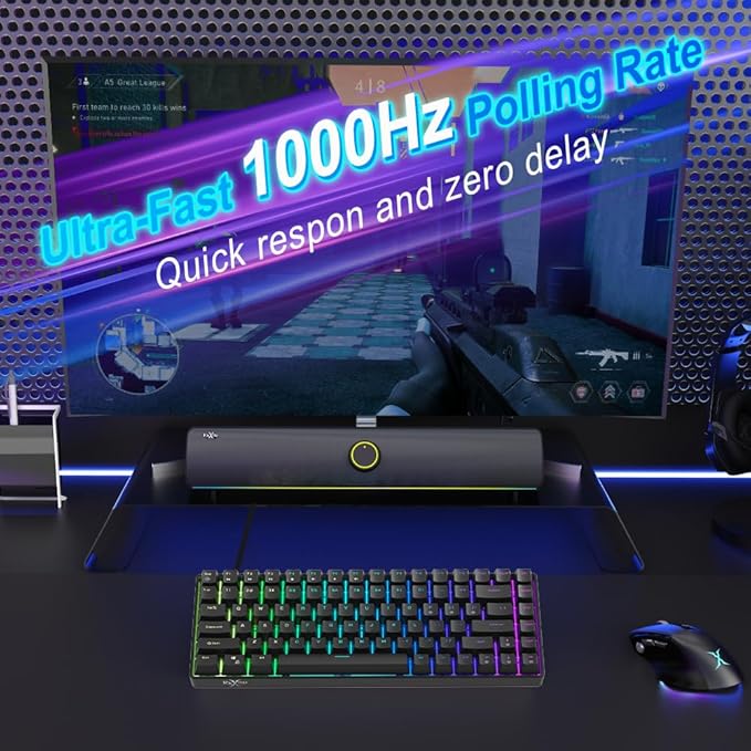 FOXXRAY HKM-S93 Mechanical Gaming Keyboard, Compact 75% Layout Hot-Swappable Gaming Keyboard Blue Switch, RGB Backlit with Customizable Keys, 84-Key Wired Computer Keyboards for Laptop PC Gamer-Black
