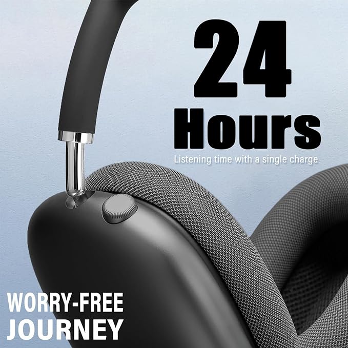 Wireless Over Ear Headphones, Noise Canceling Bluetooth 5.3 Head-Phones with Microphones,Hi-Res Audio,24H Playtime,HiFi Audio Adjustable Heads for iPhone/Android/Samsung - Black