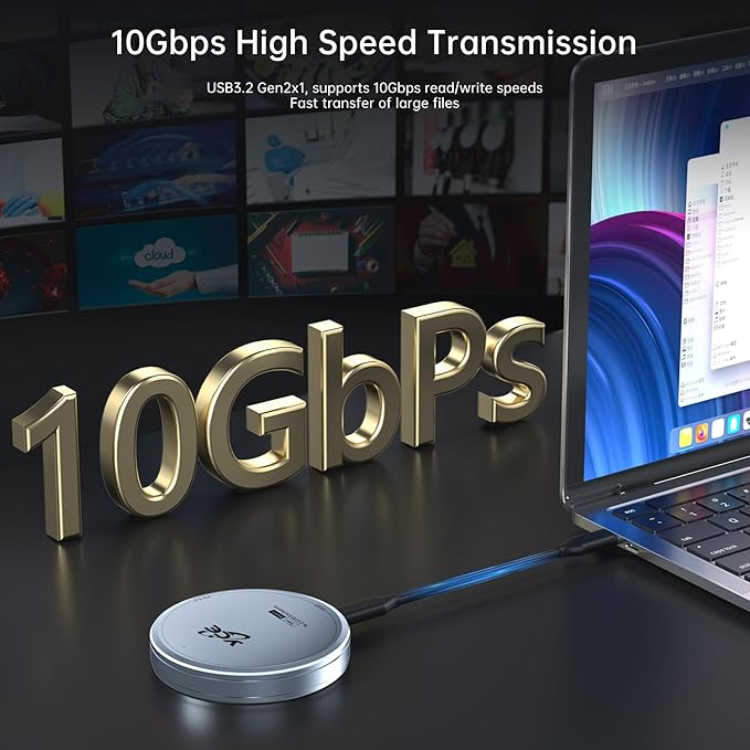 Magnetic M.2 2230 NVME SSD Enclosure - External Storage for All Series of iPhone 15/16/17, USB C 3.2 Gen2 10Gbps to NVMe Adapter, 100W PD Charging, Aluminum External SSD Case for Android/iPad/MacBook