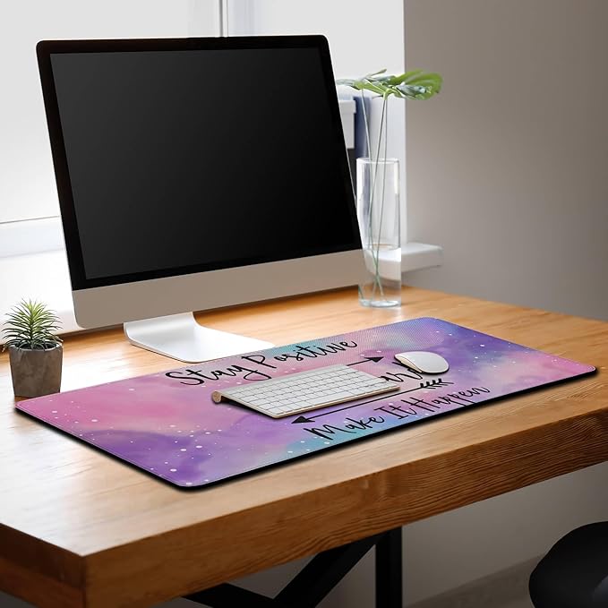 Gaming Desk Mat Large Gaming Mouse Pad Women Office Desk Mat Extra Large Mouse Pad Non-Slip Rubber Base 35.4 X 15.7 for Game Office, Stay Positive Work Hard and Make It Happen
