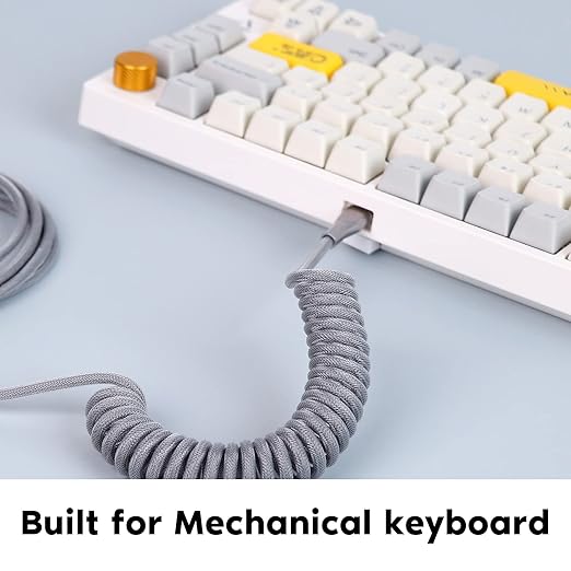 EPOMAKER Mix 1.8m Coiled Type-C to USB A TPU Mechanical Keyboard Space Cable with Detachable Aviator Connector for Gaming Keyboard and Cellphone(Grey)