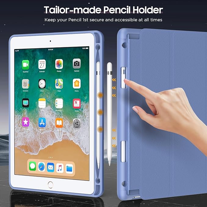 MoKo Case for iPad 6th/5th Generation (2018/2017Model, 9.7 Inch) with Apple Pen Holder, Slim Hollow Logo Smart Cover for iPad 9.7", Also Fit iPad Pro 9.7/Air 2/Air, Auto Wake/Sleep, Purple Lavender